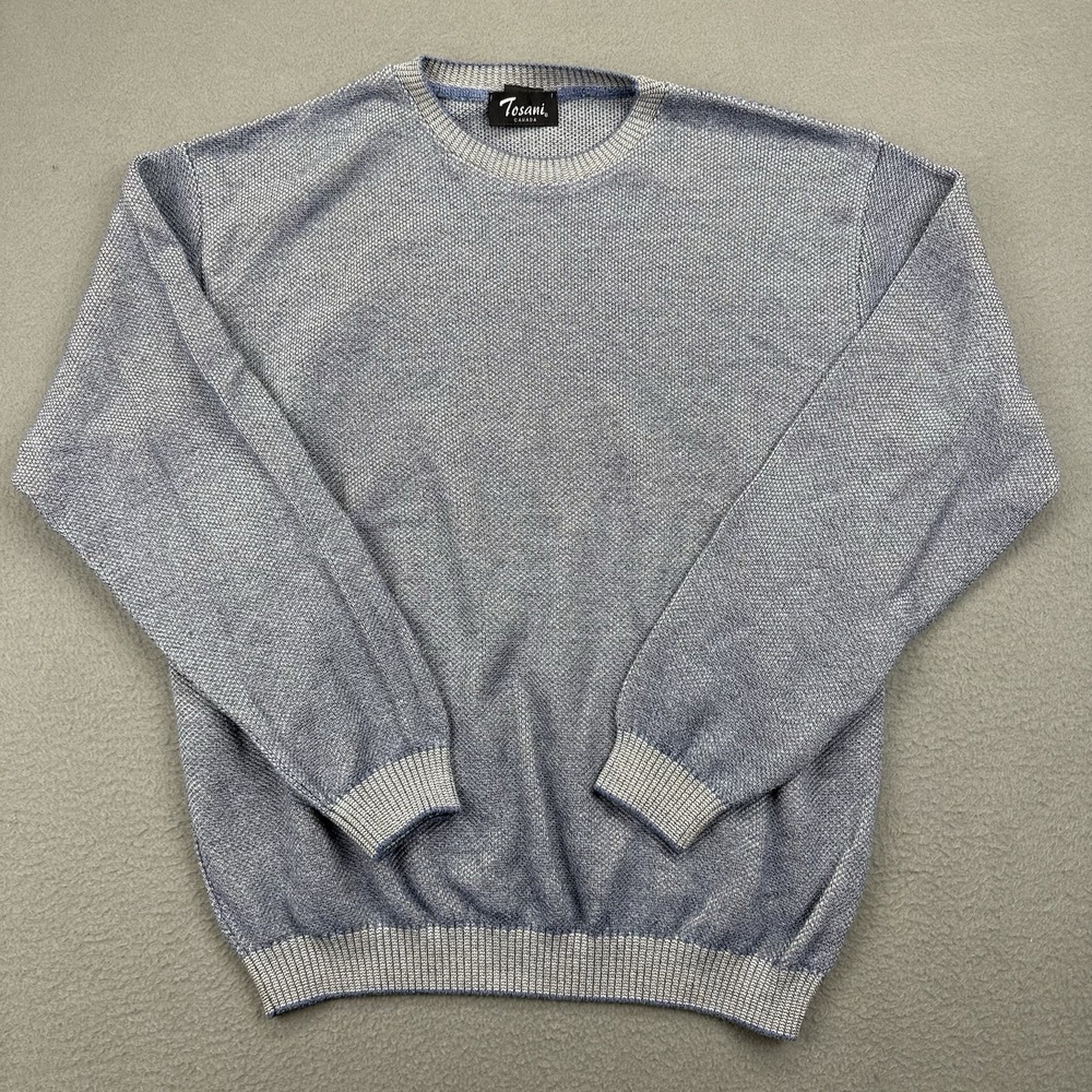 Vintage Tosani Sweater Size Large Knit Baby Blue Stretch Grandpa Acrylic Cotton